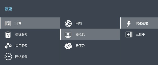 圖1-1 windows azure 二,鼠標移動到左側虛擬機選項,右側會出現提示