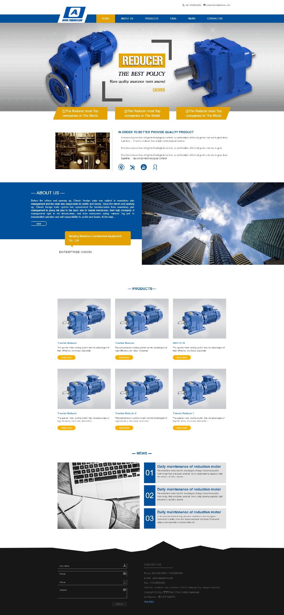 (自适应手机端)减速机械英文外贸公司通用网站模板 蓝色外贸企业网站